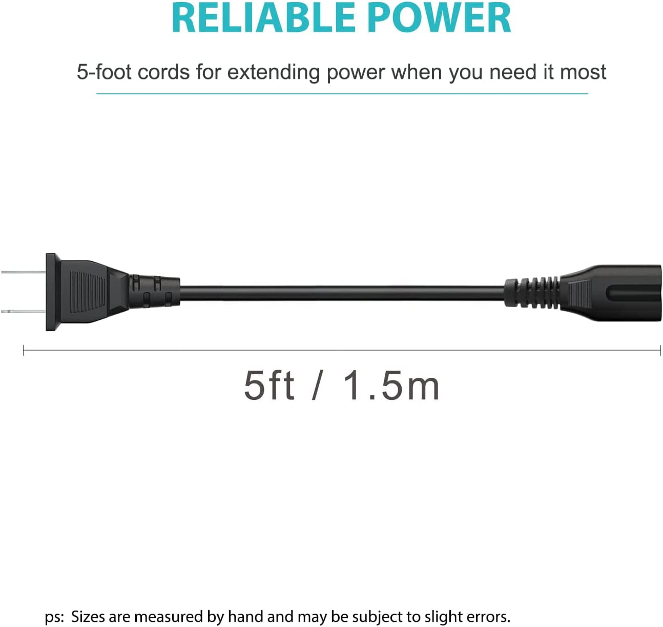 2 Prong AC Power Cord Fit for ONN. 100008734 100008736 Large Medium Party Speaker,ONN. 2.0 2.1 32" 36" 42" Roku Smart