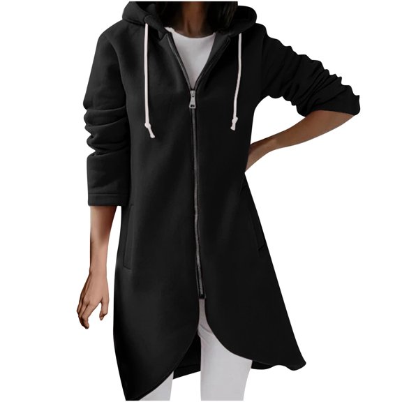 dazeni Women's Plus Size 3XL-5XL Zip Up Hoodie Lightweight Oversized Tunic Sweatshirt Open Front Cardigan Jacket with Pockets Long Jackets with Irregular Hem
