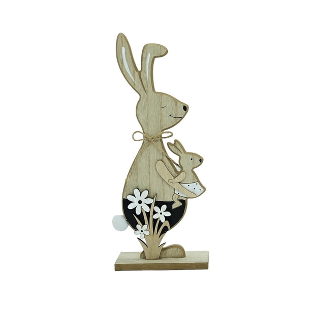 Pieza Decorativa de Madera de las Figuras de los Conejos de Pascua Conejo Lindo Cabalgando con un Ornamento de Madera de la Figurada de los Animales de la Cesta 12 * 5 * 30cm