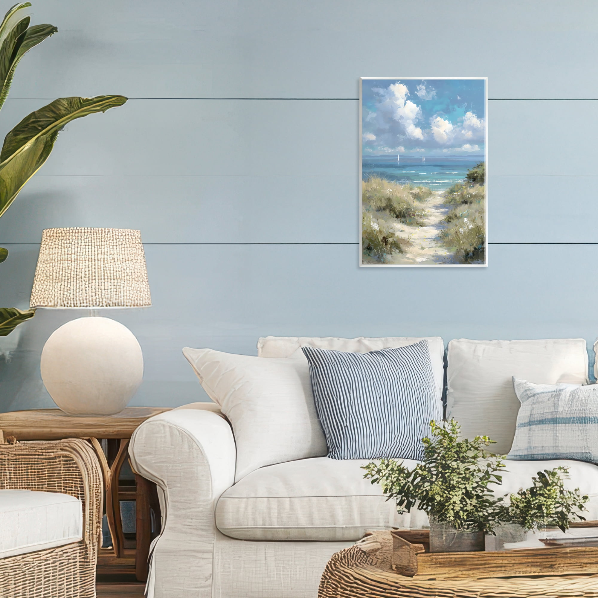 Stupell Industries Impressionist Clouds over Beach Path Wall Plaque Art, design by Petal Prints Design