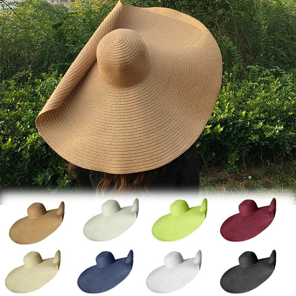 Visland Straw Super Wide Brim Hat Women Derby Hat Floppy Beach Sunhat for Summer