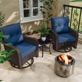 thumbnail image 5 of ALAULM 3PCS Outdoor Conversation Sets with 19" Smokeless Stove, Outdoor Swivel Glider Chair with Glass Top Side Table, Fire Pit Comes with Waterproof Cover and Fire Poker, for Porch Backyard, Navy, 5 of 7