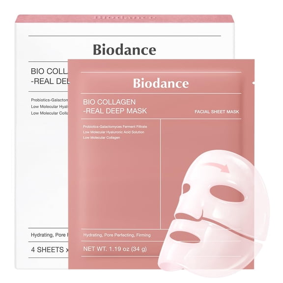 Biodance Bio-Collagen Real Deep Mask, Hydrating Overnight Hydrogel Facial Sheet Mask, 1.19 oz (34g) x 4 Sheets