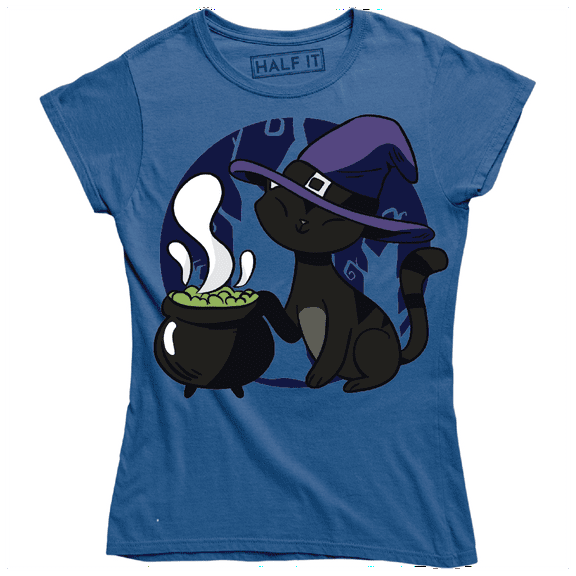 Scary Witch Cat Cooking Funny Halloween Animal Lover Women's T-Shirt