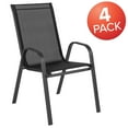thumbnail image 4 of Emma + Oliver 4 Pack Black Outdoor Stack Chair with Flex Comfort Material - Patio Stack Chair, Metal, 4 of 15