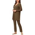 thumbnail image 2 of Pijama de punto para mujer Ropa de dormir casual Pantalones Shrug Cardigan 3ps Lounge Set X-Small Brown, 2 of 4