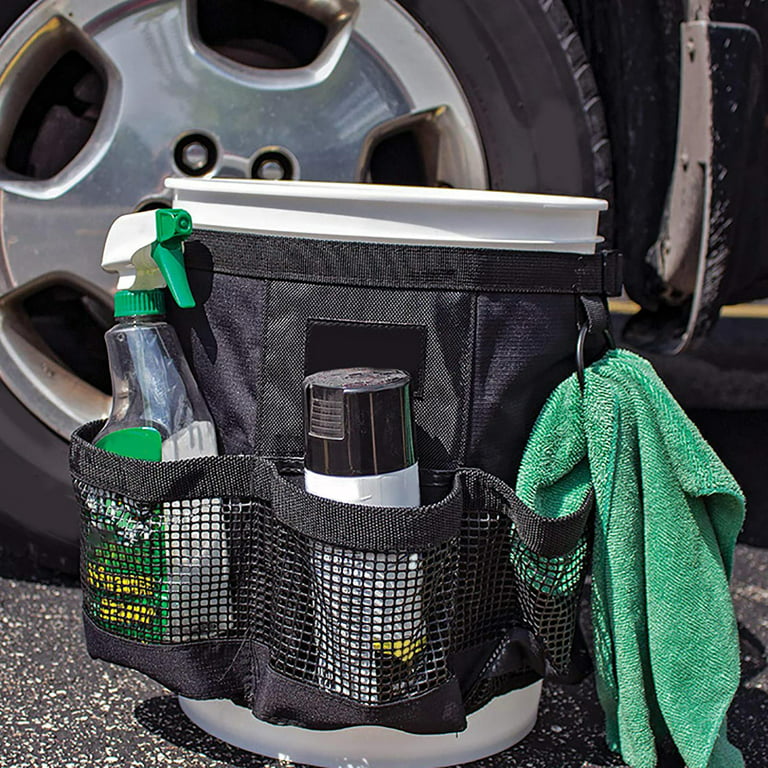 Car Wash Bucket Tool Organizer with Exterior Mesh Pockets Fishing Bucket  Storage 