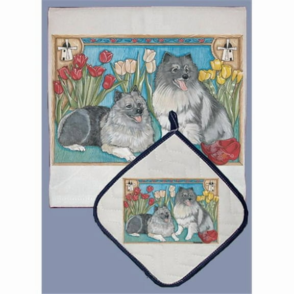 Pipsqueak Productions DP968 Dish Towel and Pot Holder Set - Keeshond