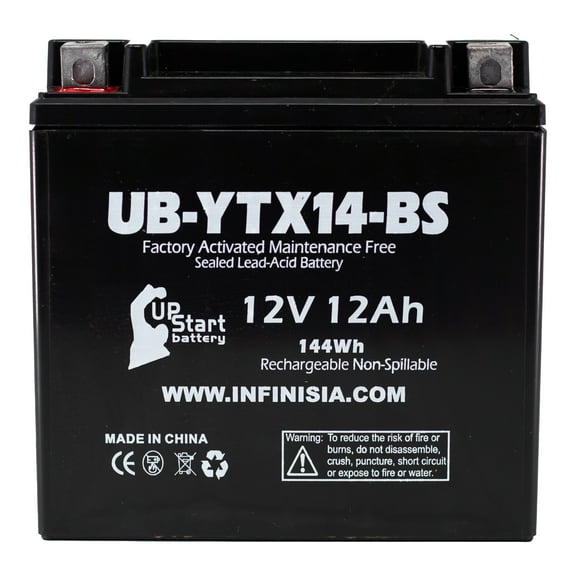 YTX14-BS 12V 12AH Sealed Lead Acid AGM Battery for Motorcycles, ATVs, UTVs, Snowmobiles - Fits Honda Rancher 350, Buell Blast, Yamaha, and More - Powersports Battery