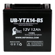 YTX14-BS 12V 12AH Sealed Lead Acid AGM Battery for Motorcycles, ATVs, UTVs, Snowmobiles - Fits Honda Rancher 350, Buell Blast, Yamaha, and More - Powersports Battery