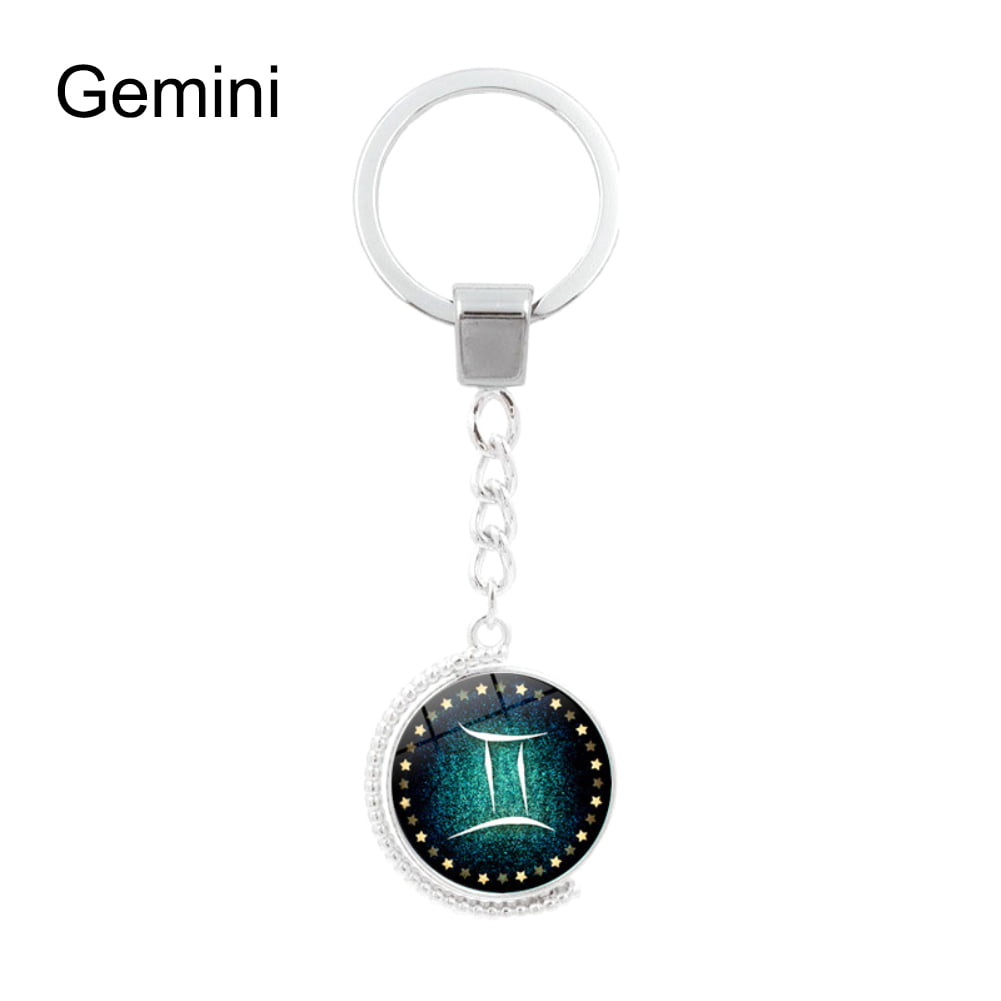 12 Constellation Fashion Keychain Double Side Cabochon Glass Ball Zipper Keychai 