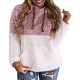 thumbnail image 4 of Women Color Block Fuzzy Pullover Sweater Fashion Winter Athletic Hoodie Tunic Top Thick Warm Sweatshirt with Pockets, 4 of 8