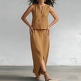 thumbnail image 5 of ZToonmas Women's 2-Piece Outfit Sleeveless V-Neck Crop Top and High Waist Slit Maxi Skirt with Pockets Set Casual Summer Matching Set, 5 of 5