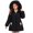 Black, variant on Winter Coat Padded Mid Length Hooded Outerwear for Girls with Plush Trim Bow Accent Pockets and Zip Front for School Family Trips and Daily Wear