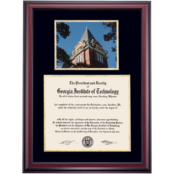 OCM Diploma Frame for Georgia Tech, Black/Gold Mat with Tech Tower Photograph, 30" x 22"