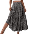 thumbnail image 2 of larppty Women's Summer Boho Skirt - High-Waist Ruffled Layered Floral Maxi Dress with Elastic Waist（Black， L）, 2 of 9