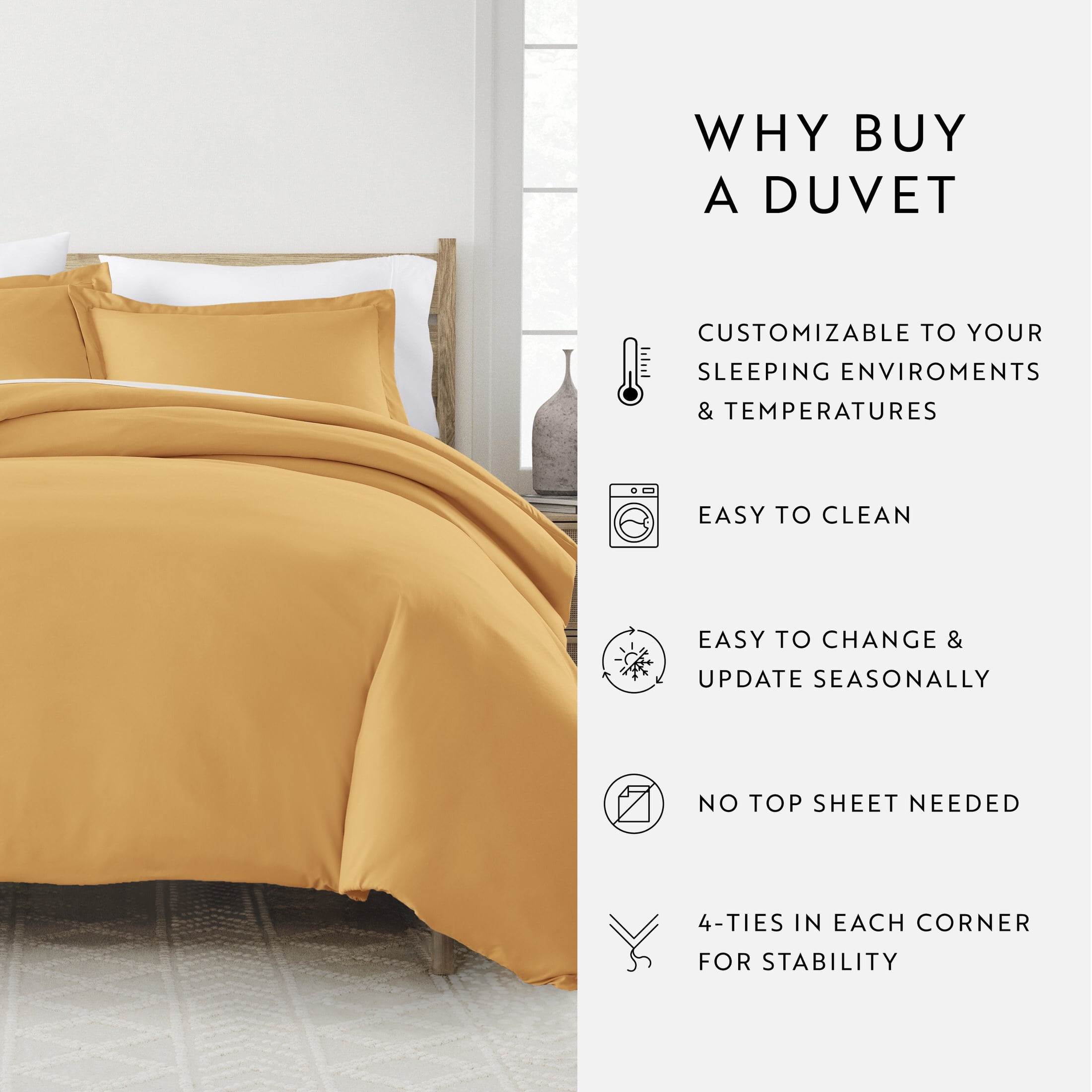 Noble Linens 3-Piece Gold Duvet Cover Set, King/ Cal King