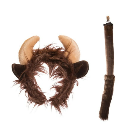 Wildlife Tree Plush Buffalo Ears Headband and Tail Set for Buffalo Costume, Cosplay or Forest Animal