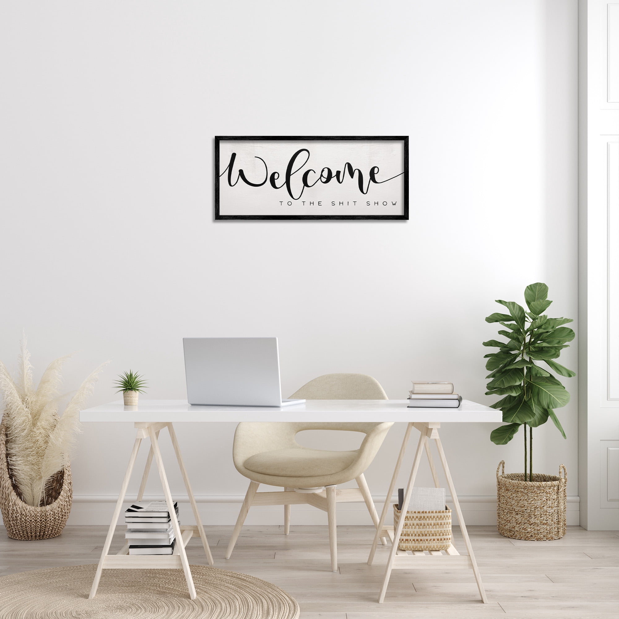 Stupell Industries Sassy Welcome Phrase Typography Painting Black Framed Art Print Wall Art, 30 x 13