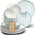 thumbnail image 1 of Vajilla De Gres 4 Personas 12 Piezas - Juego De Platos Y Cuencos De Estilo Moderno En Cerámica - Resistente Al Microondas Y Lavavajillas - Juego De Cuencos Y Platos - Vajilla Pure Living Beige Y Azul, 1 of 5