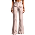 thumbnail image 6 of Women Striped High Waist Flared Suit Pants, Side Pocket Full Length Wide Bootcut Trousers Business office Commute Spring Fall Elegant Bottoms Pink XL(XL), 6 of 7