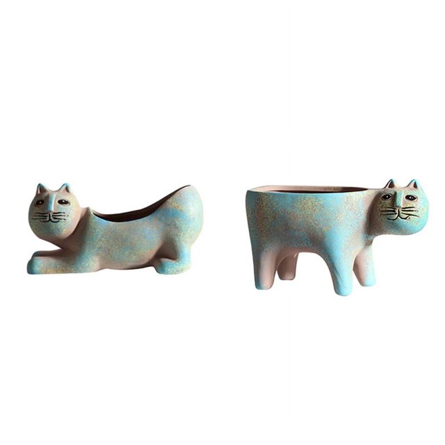 2 macetas de cerámica con forma de gato y suculentas, con diseño de animales de dibujos animados, para cactus.