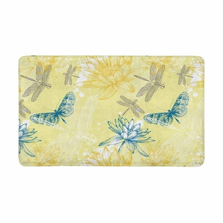 - MKHERT Water Lilies Dragonflies and Butterflies Hand Drawing Vector Doormat Rug Home Decor Floor Mat Bath Mat 30x18 inch