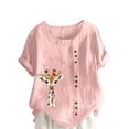 thumbnail image 2 of CLOISE Womens Short Sleeve Tops Plus Size Shirts Button Round Neck Casual Pullover Graphic Summer Blouses Pink, 2 of 5