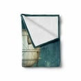 thumbnail image 2 of Steampunk Soft Flannel Fleece Throw Blanket, Airship Flying over a Futuristic Town Full of Skyscrapers, Cozy Plush for Indoor and Outdoor Use, 70" x 90", Petrol Blue and Tan, by Ambesonne, 2 of 6