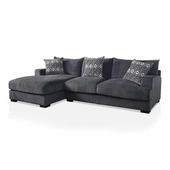 Furniture of America Turnstein Contemporary Chenille L-Shaped Sectional in Gray