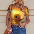 thumbnail image 4 of KLL Women 's Crew Neck Bodysuit Jumpsuits Cartoon Swimming Yellow Duck Print Short onesies Stretch T Shirts, 4 of 5
