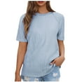 thumbnail image 1 of Timegard Hauts pour Femmes Manches Courtes Col Rond Couleur Unie Texture Confortable Blouse Décontractée Mode Été, 1 of 6