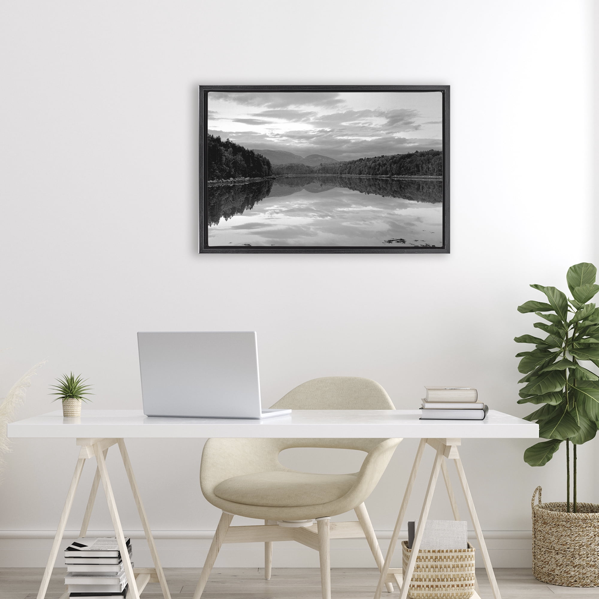 Stupell Industries Acadia Reflection in Monochrome Black Framed Floater Canvas Wall Art, design by MJ Photography