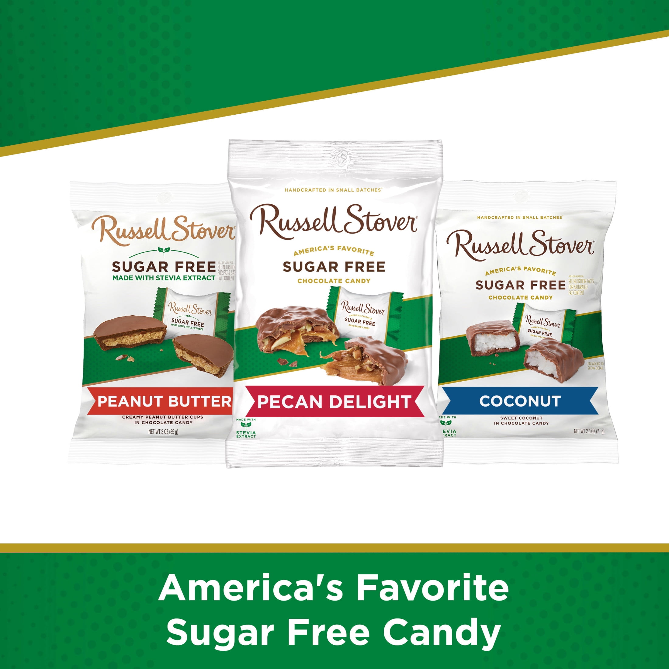 (3 pack) RUSSELL STOVER Sugar Free Pecan Delight Chocolate Candy, 2.4 oz. bag
