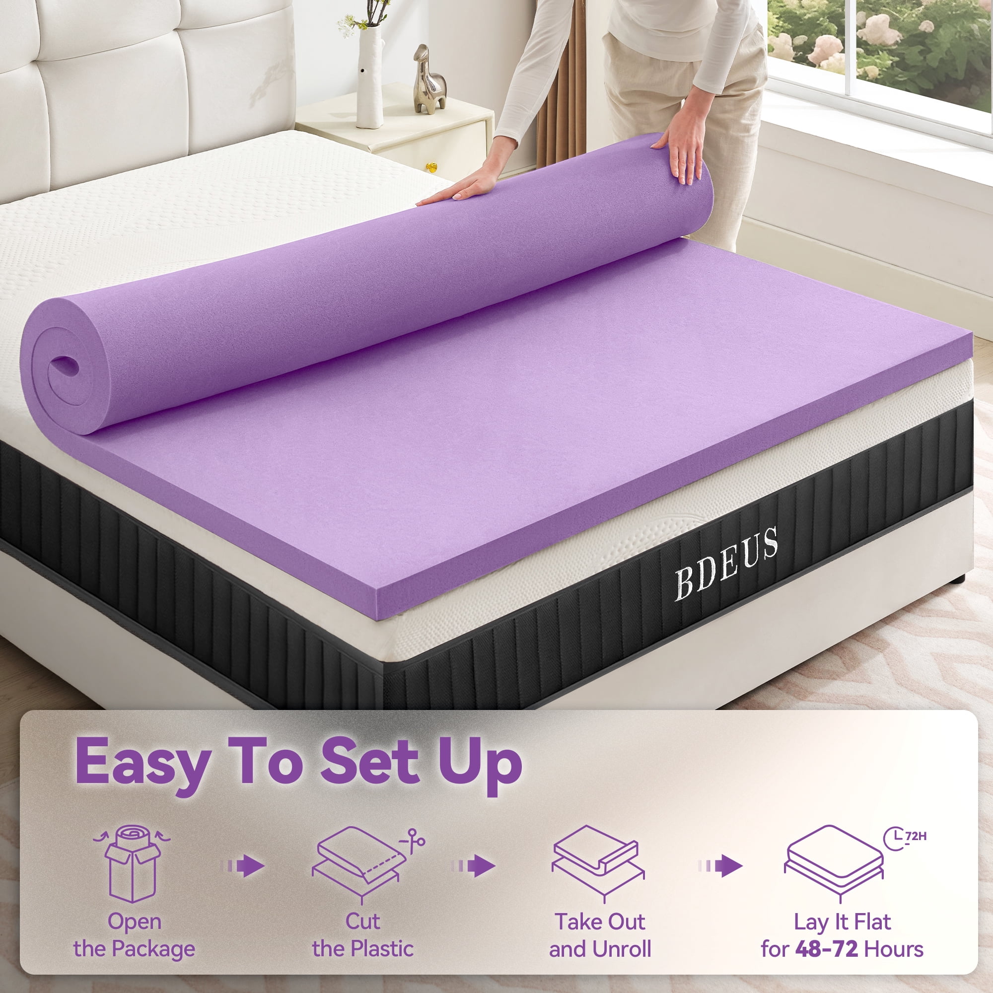 BDEUS 2" Mattress Topper, Gel Memory Foam Bed Topper for Pressure Relief, Twin Size