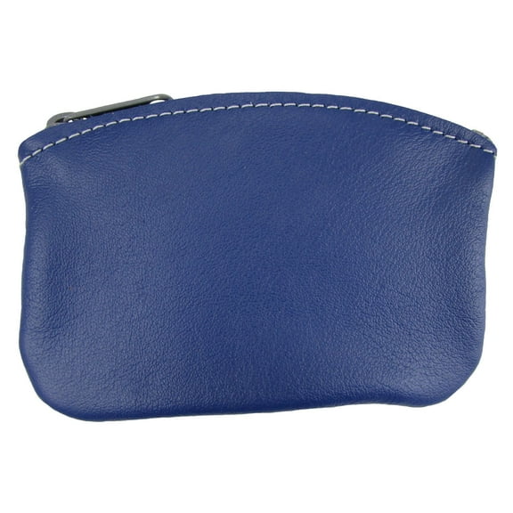 Leather Medium Zippered Coin Pouch Change Holder USA Made, Violet Blue