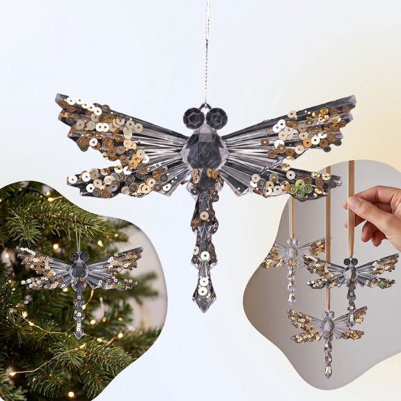 Steadline Christmas Hanging Pendant,Transparent Acrylic Snowflake Ornament Inlaid Shiny Sequins Built In Hanging Loop,Reusable Crystal Decor For Xmas Tree Window Indoor Holiday Party Layout