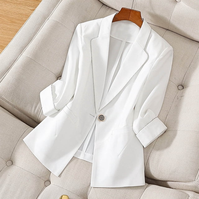 Tidyack,Ladies Lapel Button Suit Jacket, Solid Color, Slim Fit + Versatile Design, For Office/Travel, Professional Wear, 100% Polyester, Casual/Elegant, Business Casual, Workwear Ensemble