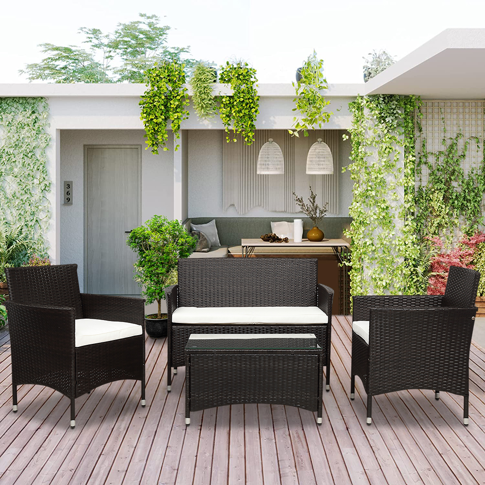 Wicker Patio Sets on Clearance, 4 Piece Outdoor Conversation Set With