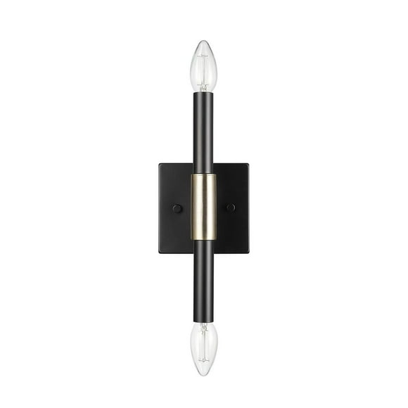 2-Light Matte Black Wall Sconce with Antique Brass Accent