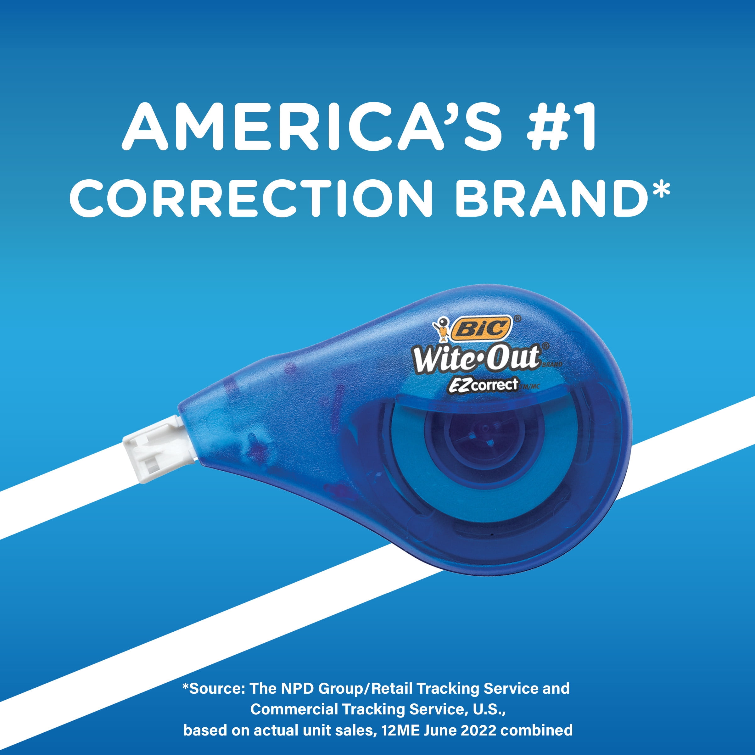 BIC Wite-Out EZ Correct Correction Tape, Writing Supplies, 39.3' Tape, White, 1-Count