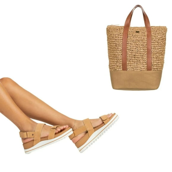 Paquete de Sandalias Roxy Cafés Con Bolsa de Playa