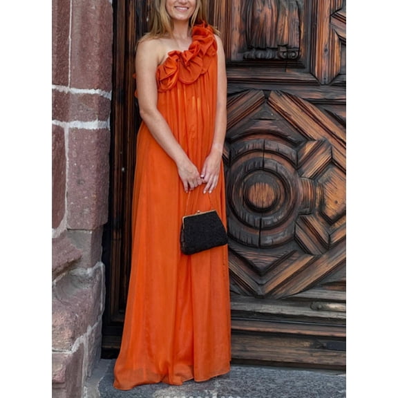 One-Shoulder Ruffled Maxi Dress