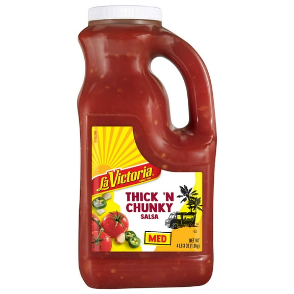 LA VICTORIA Thick 'n Chunky Medium Salsa, Tortilla Chip Dip, Shelf Stable, Large 67 oz Plastic Jug