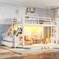thumbnail image 4 of Twin over Twin Bunk Bed with LED Lights, Storage Shelves & Drawers, Space-Saving Metal Frame, White, 4 of 13
