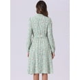 thumbnail image 4 of DARING DIVA Women's Tie Neck Chiffon Long Sleeve Belted Floral Dress M Light Green, 4 of 6