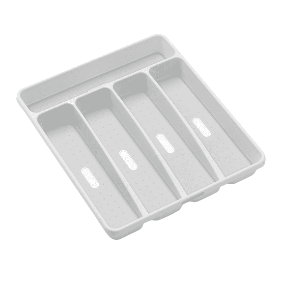madesmart Silverware Tray, 5 Compartment Flatware Organizer for Forks, Knives & Spoons, Non Slip, Soft Grip Lining, Durable Drawer Organizer, White