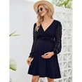 thumbnail image 2 of Maternity Swiss Dot Long Sleeve Wrap Dress Womens Fall Casual V Neck Nursing Midi Dress With Belt, 2 of 5