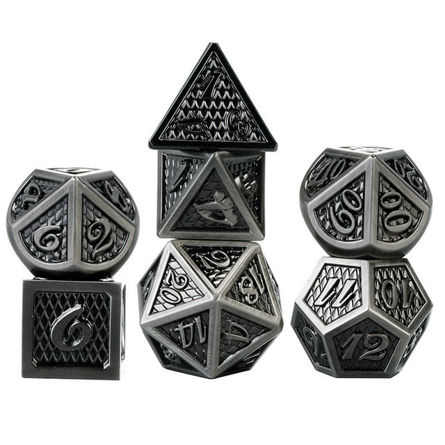 DND Dragon Scale Dice Set of 7 Pcs, Metal D&D Dice Set with Oversized D20 for Tabletop Roleplaying Games, Dungeons and Dragons, DND, D&D