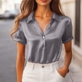thumbnail image 3 of Perfectbot Women's Satin Short Sleeve Blouses - Button V Neck Collared Office Business Shirts, 3 of 8